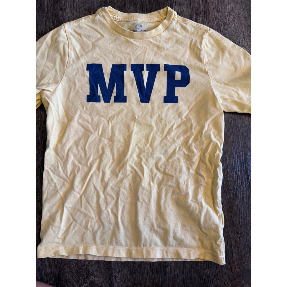 Vineyard Vines Boys MVP Graphic T-Shirt Yellow Blue Cotton Size Small Short Slv